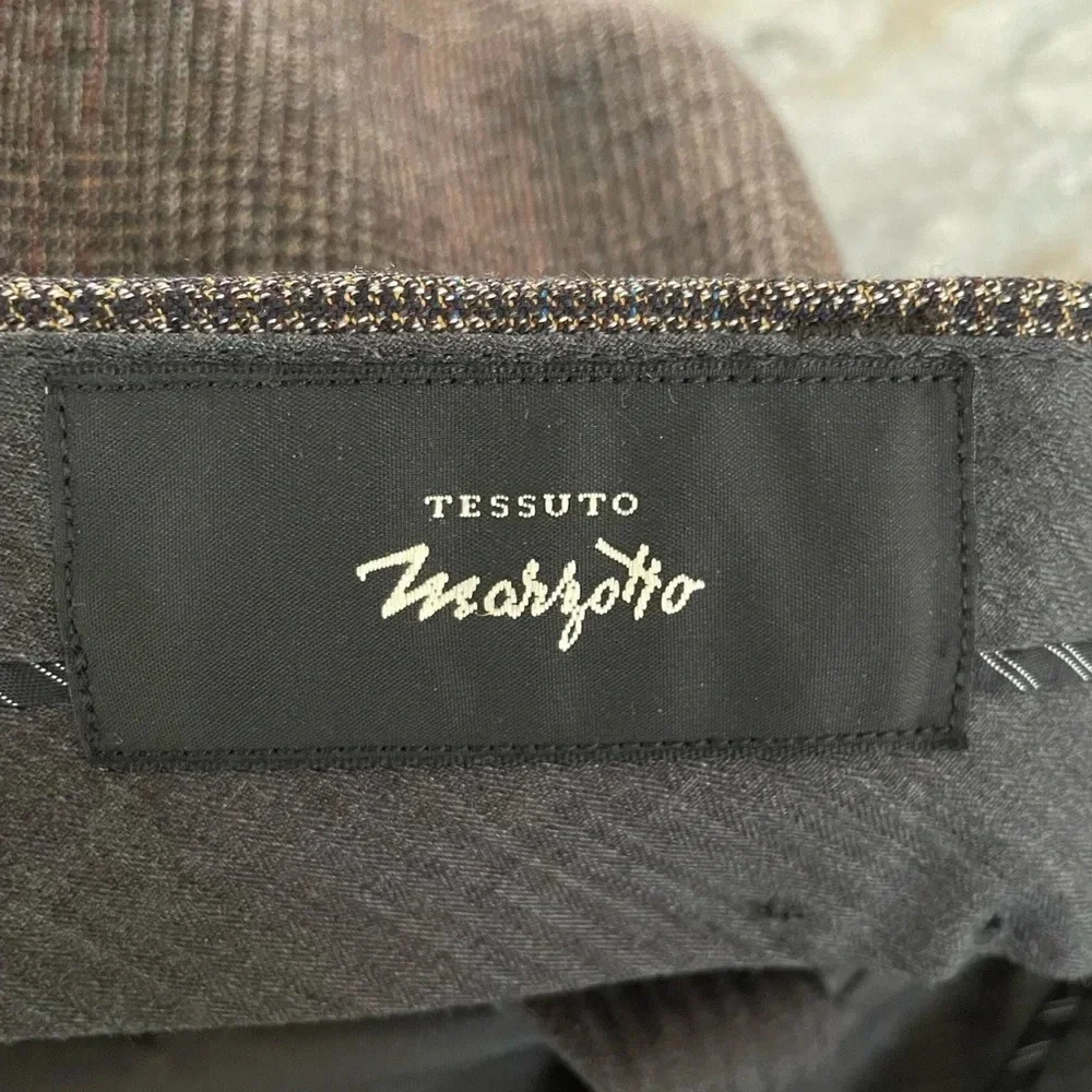Banana Republic Wool Slim Trousers with extended tab brown glen plaid Mens 35x30